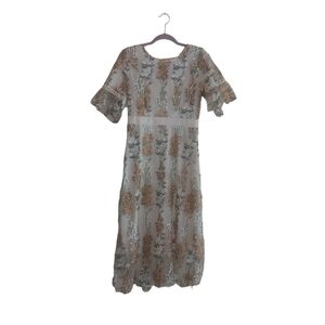 Boutique Brand Ladies Short Sleeve Floral Embroidered Romantic Maxi Dress- size